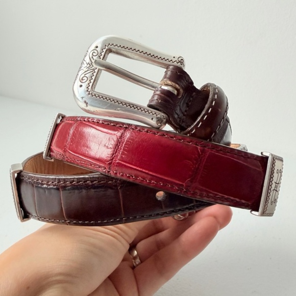 Multicolor Segmented Belt Black Brown Tan Red Alligator Silver Hardware 30 - Picture 2 of 10